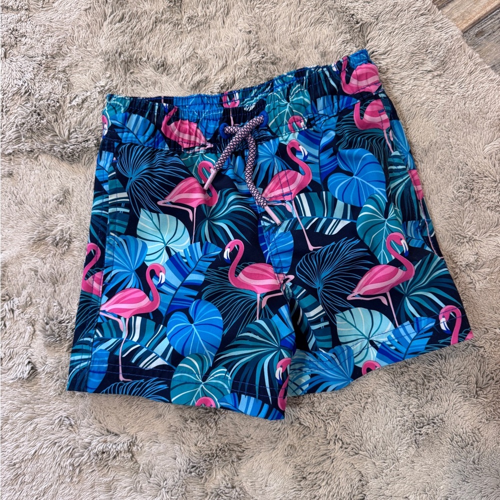 Tropical Flamingo Print Toddler Swim Shorts